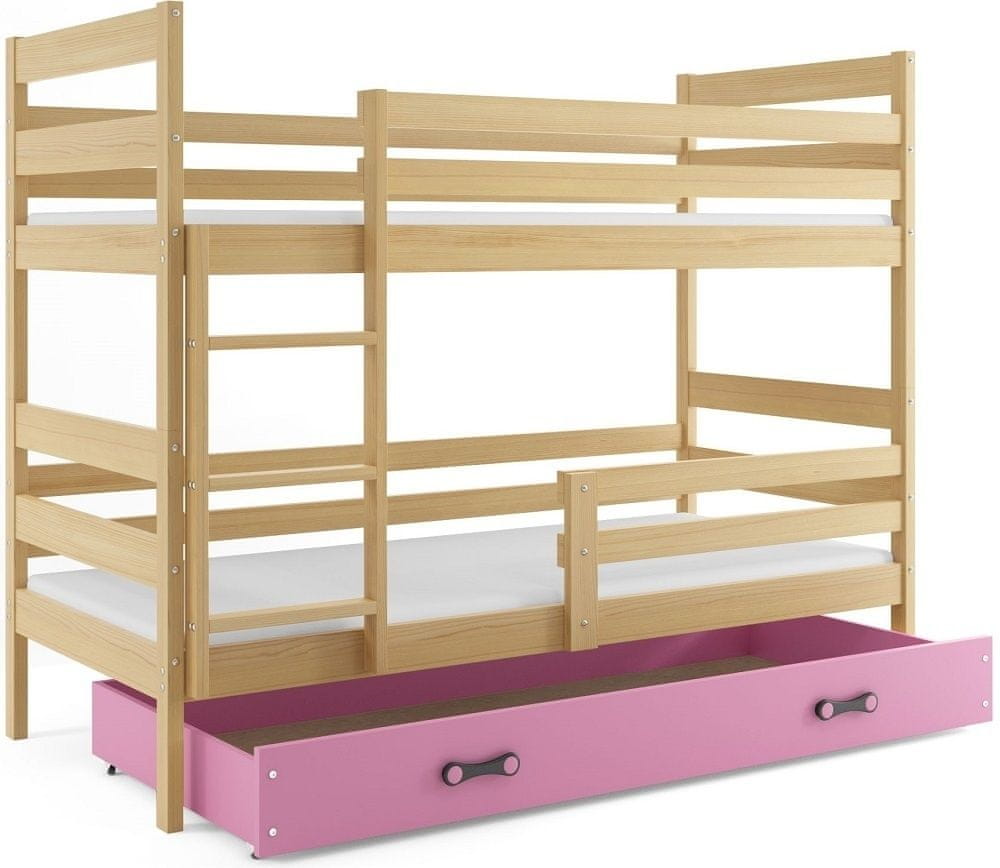 eoshop Poschodová posteľ ERYK 80x160 cm, borovica/ružová (Voľba matraca: Penový matrac)